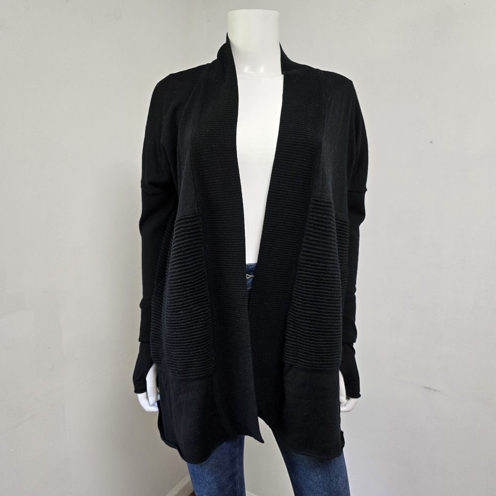Lululemon Sit In Lotus Cardigan Sweater Merino Wool Blend Size L Black 46" Chest